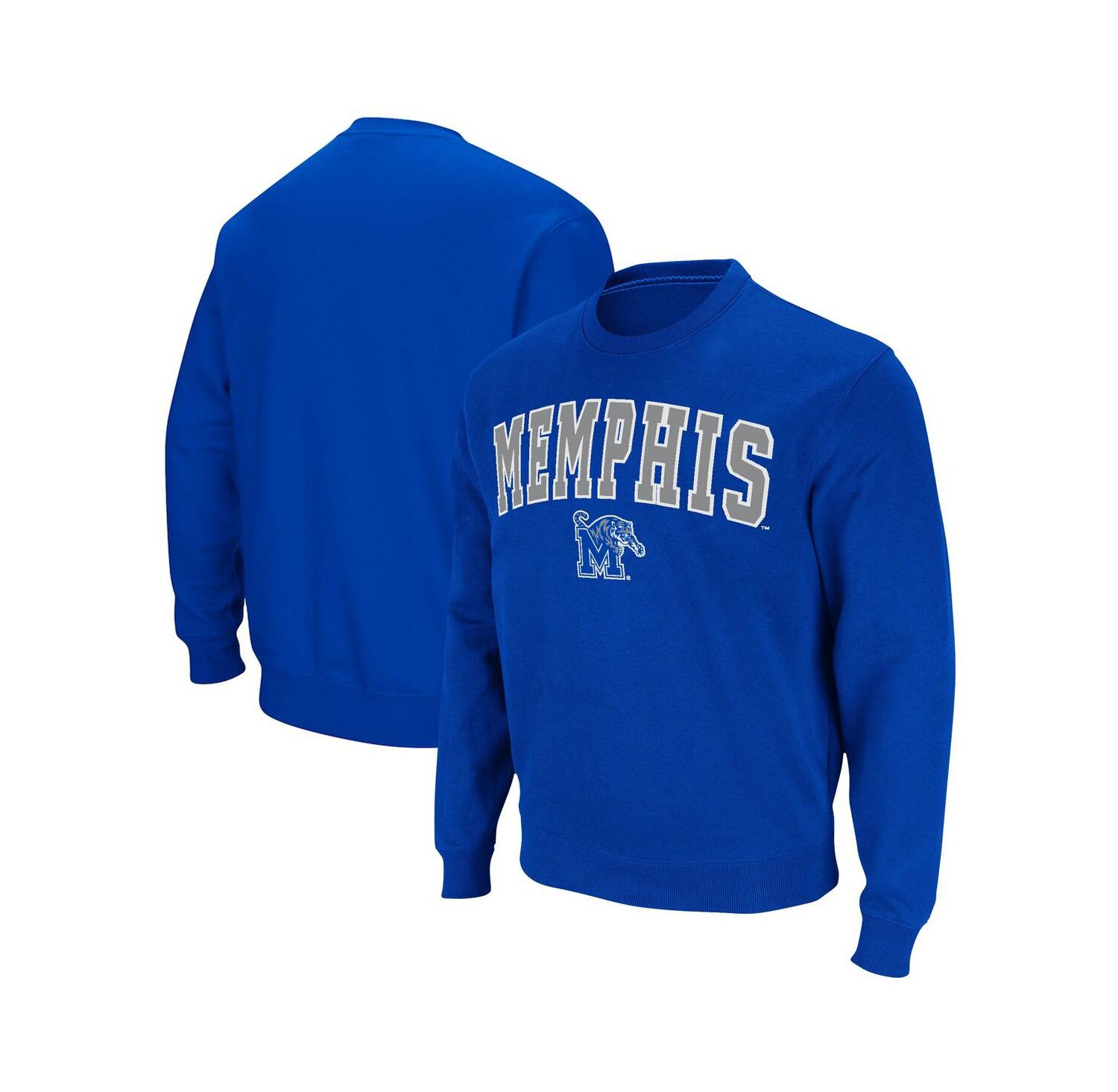 Men's Royal Memphis Tigers Arch & Logo Tackle Twill Pullover Sweatshirt
