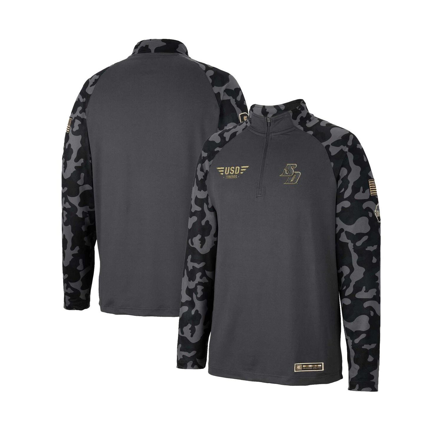 Men's Charcoal San Diego Toreros OHT Military-Inspired Appreciation Long Range Raglan Quarter-Zip Jacket