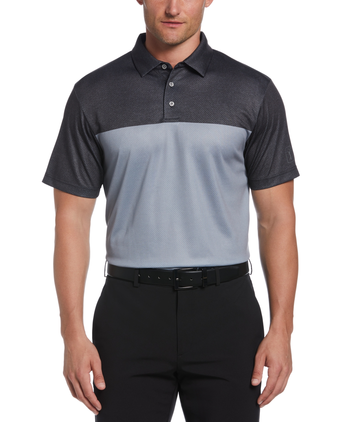 Pga Tour Men's Airflux Birdseye Block Print Short-sleeve Golf Polo Shirt In Caviar