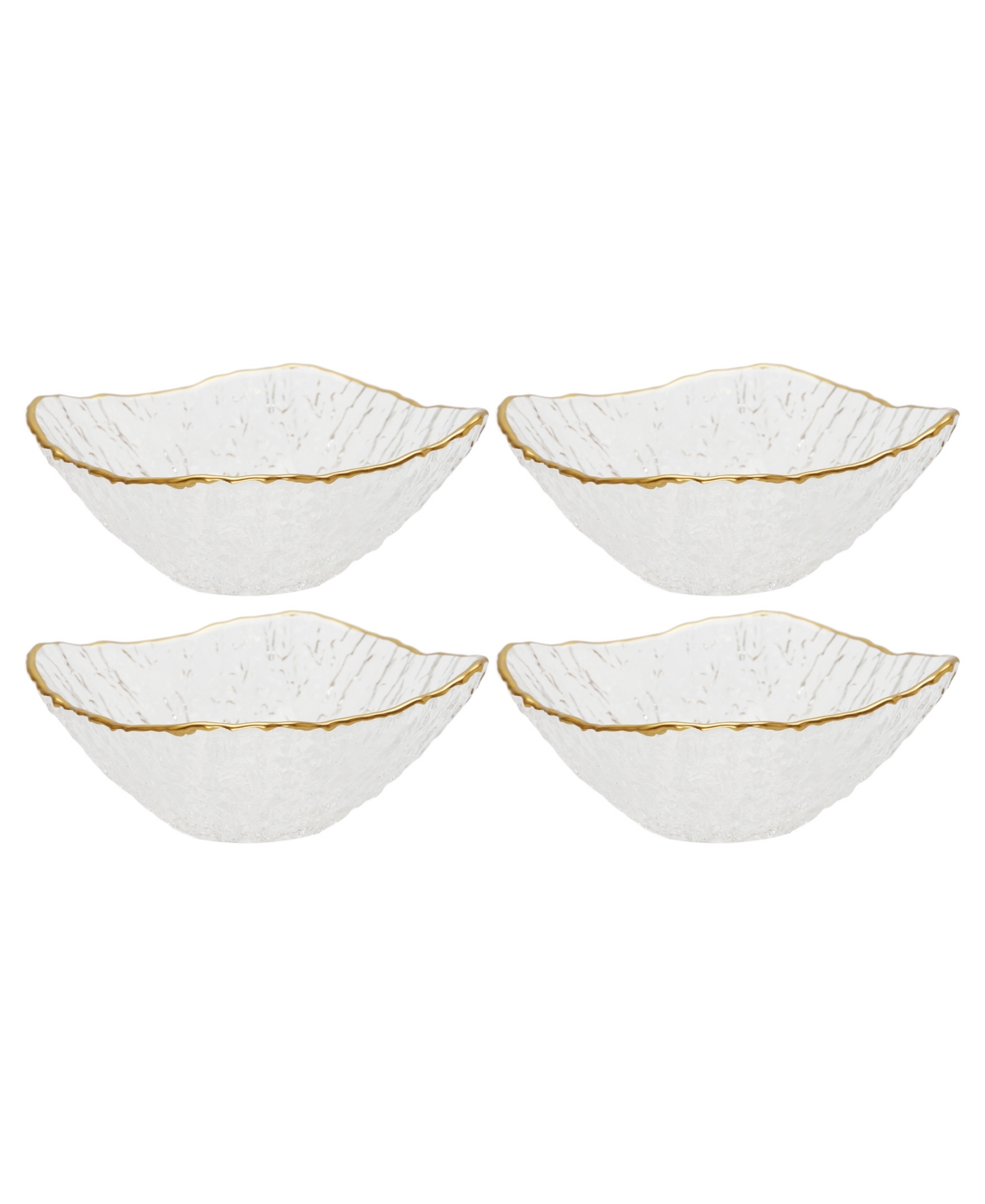 Classic Touch Crushed Glass Square Dessert Bowl With Rim, Set Of 4 In Gold