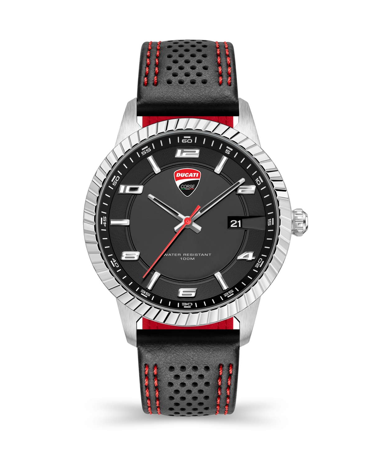 Men's Podio Collection Timepiece Black Genuine Leather Strap Watch, 44mm - Black