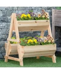 Raised Garden Bed A-shaped Wooden Planter Box with Nonwoven Fabric