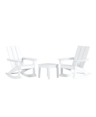 3 Piece Set Outdoor Modern Rocking Chairs with Square Side Table
