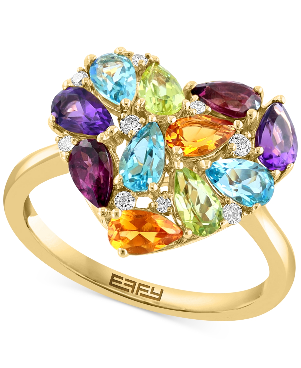 Effy Collection Effy Multi-gemstones (2-1/2 Ct. T.w.) & Diamond (1/10 Ct. T.w.) Heart Cluster Ring In 14k Gold In Multi Gemstone