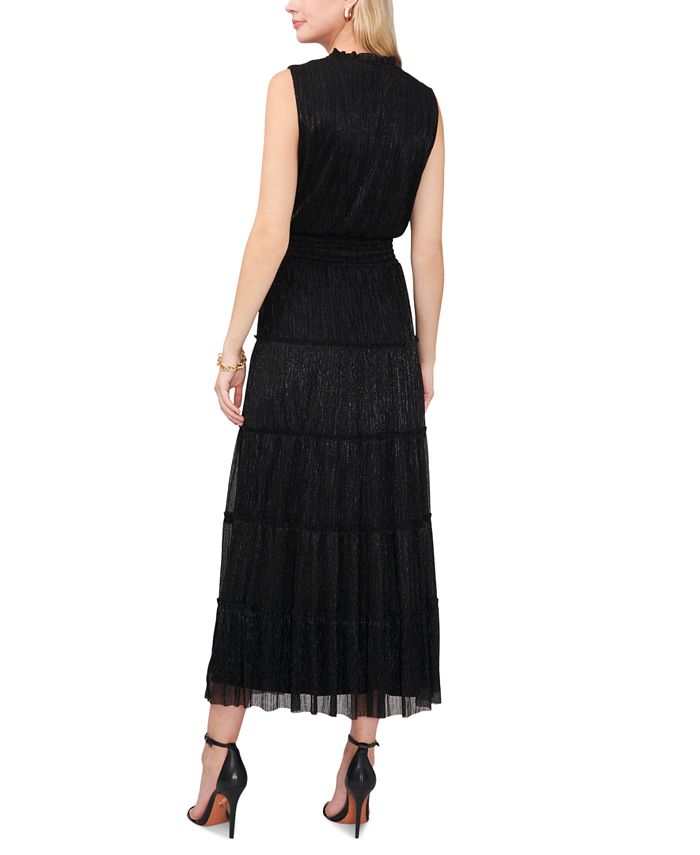 msk sleeveless tie neck tiered maxi dress
