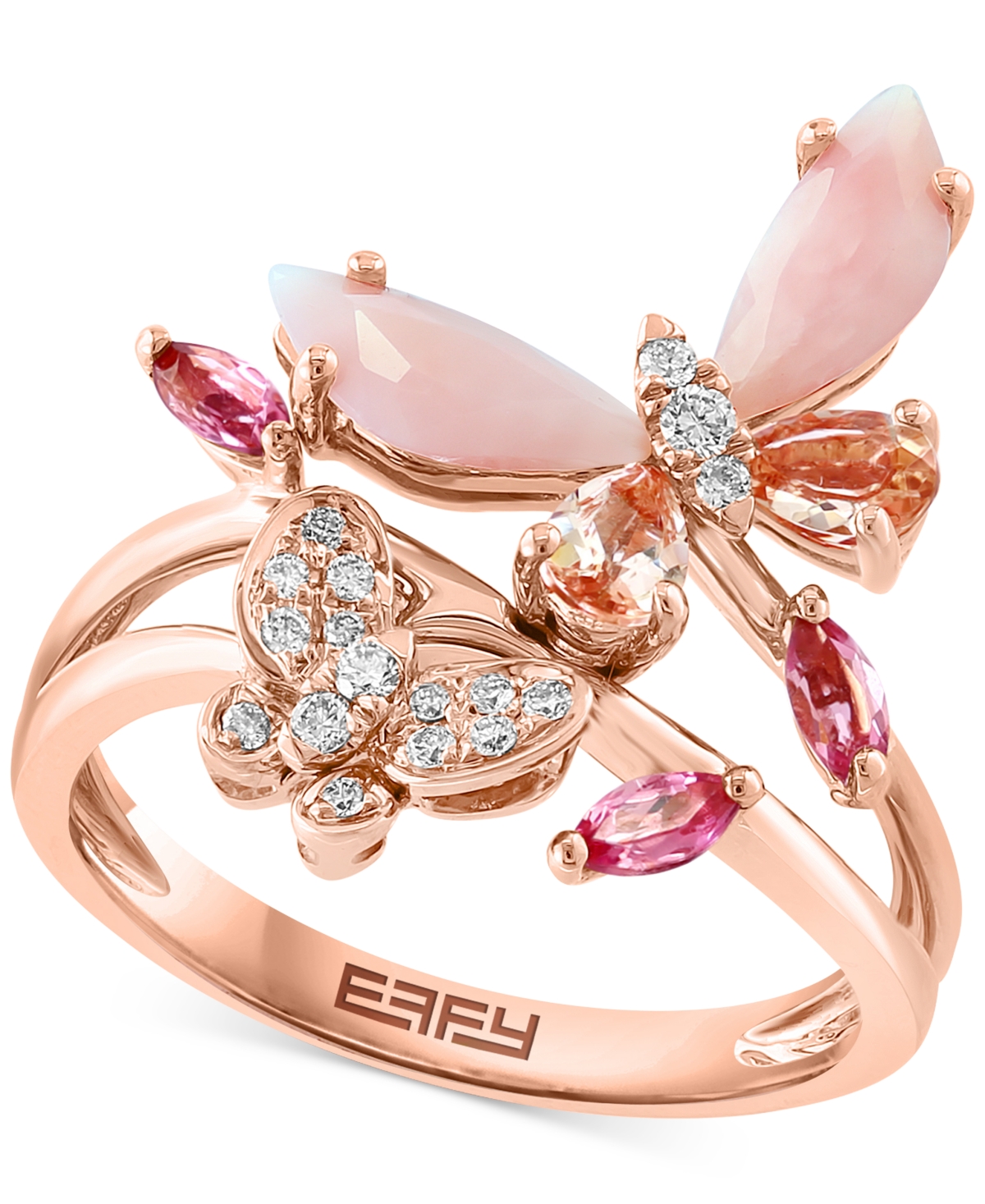 Effy Collection Effy Multi-gemstone (1-1/2 Ct. T.w.) & Diamond (1/10 Ct. T.w.) Butterfly Ring In 14k Rose Gold In Multi Gemstone