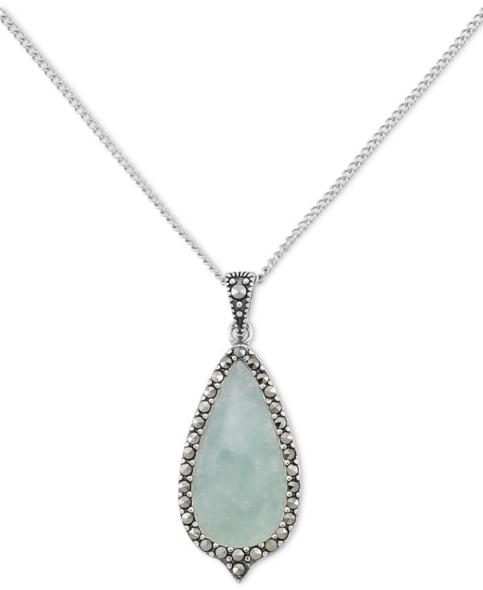 Macy's Jade & Marcasite 18" Pendant Necklace in Sterling Silver Macy's