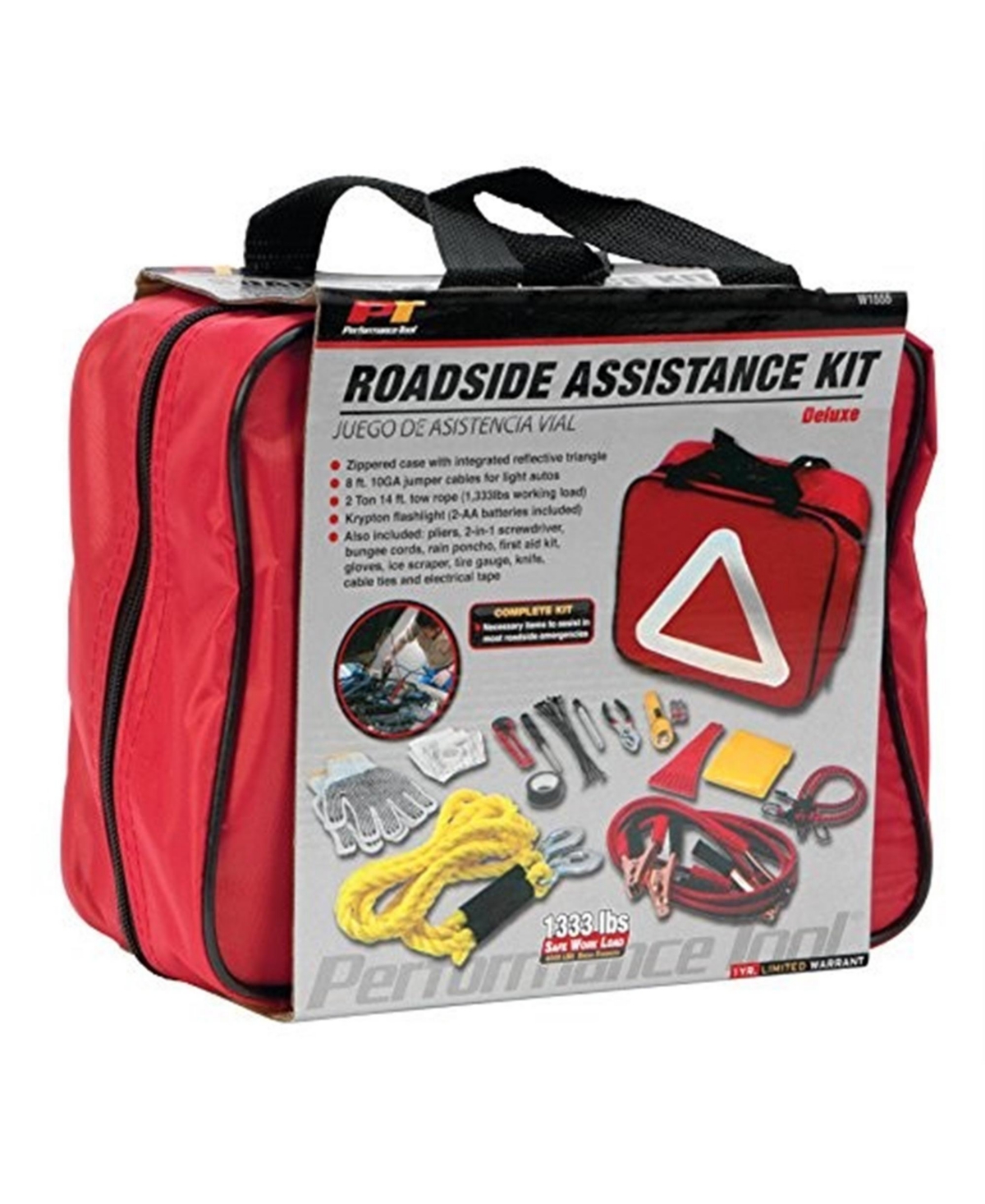 Performance Tool Deluxe Roadside Emergency Assistance Kit 49-Piece Kit - Multi