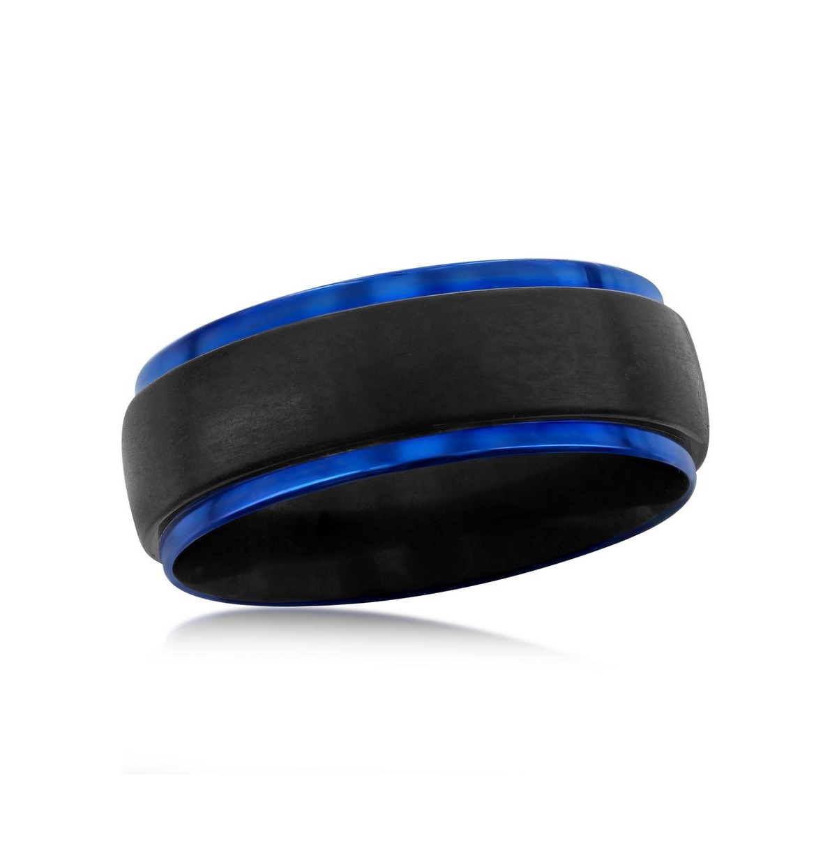 BLACKJACK MENS STAINLESS STEEL BLACK AND BLUE BAND RING