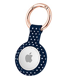in a Navy Dottie Pattern Dabney Lee Silicone Apple Airtag Bumper