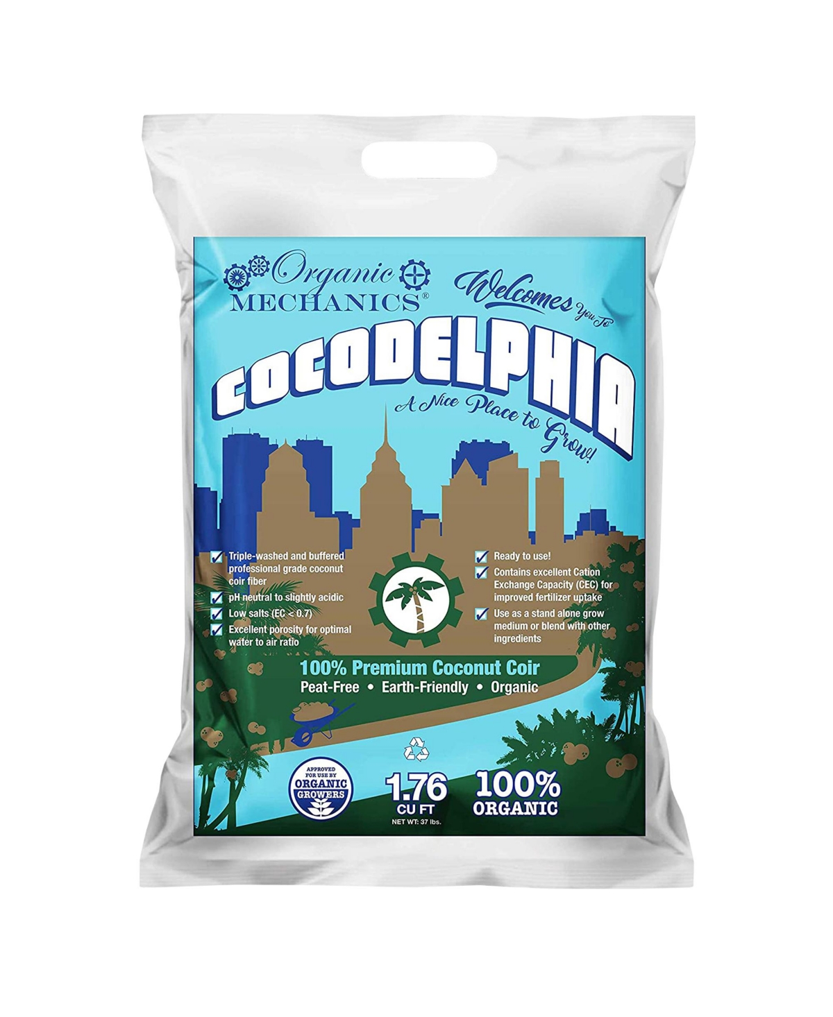 Organic Mechanics, Premium Coconut Coir, Cocodelphia Potting Soil, 1.76 cubic feet Bag - Multi