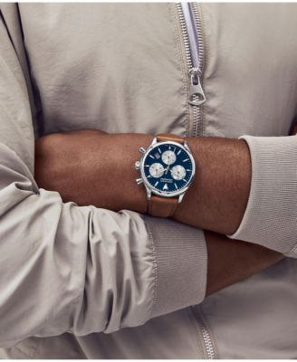 Men's Calendoplan Cognac Brown Genuine Leather Strap Watch 43mm