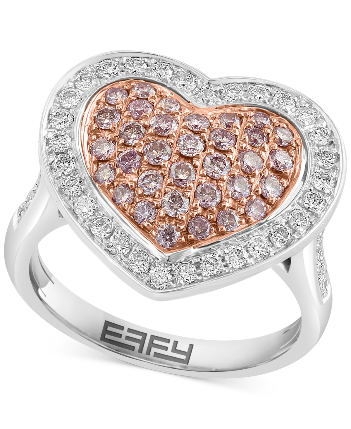 Effy Collection Effy White Diamond (3/8 Ct. T.w.) & Pink Diamond (1/2 Ct. T.w.) Heart Ring In 14k Rose & White Gold In K Two Tone Gold