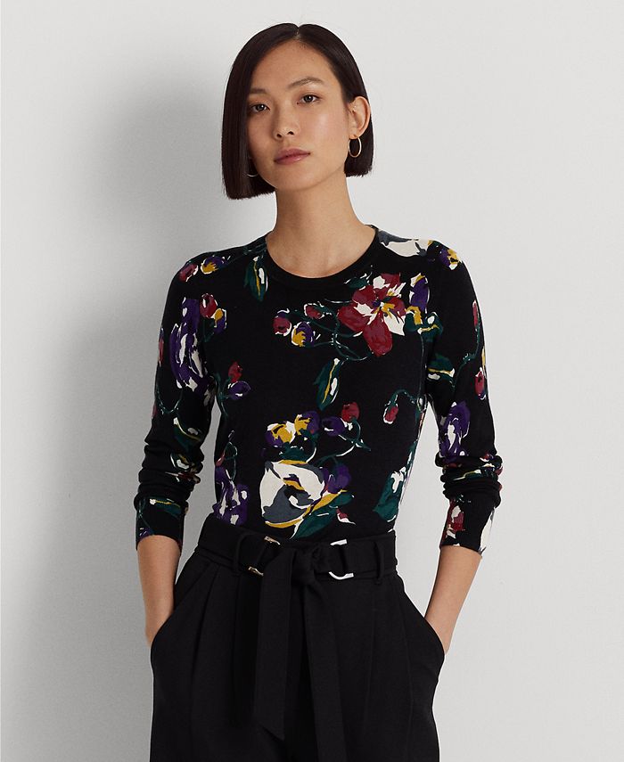 Lauren Ralph Lauren Women's Floral Cotton-Blend Sweater - Macy's