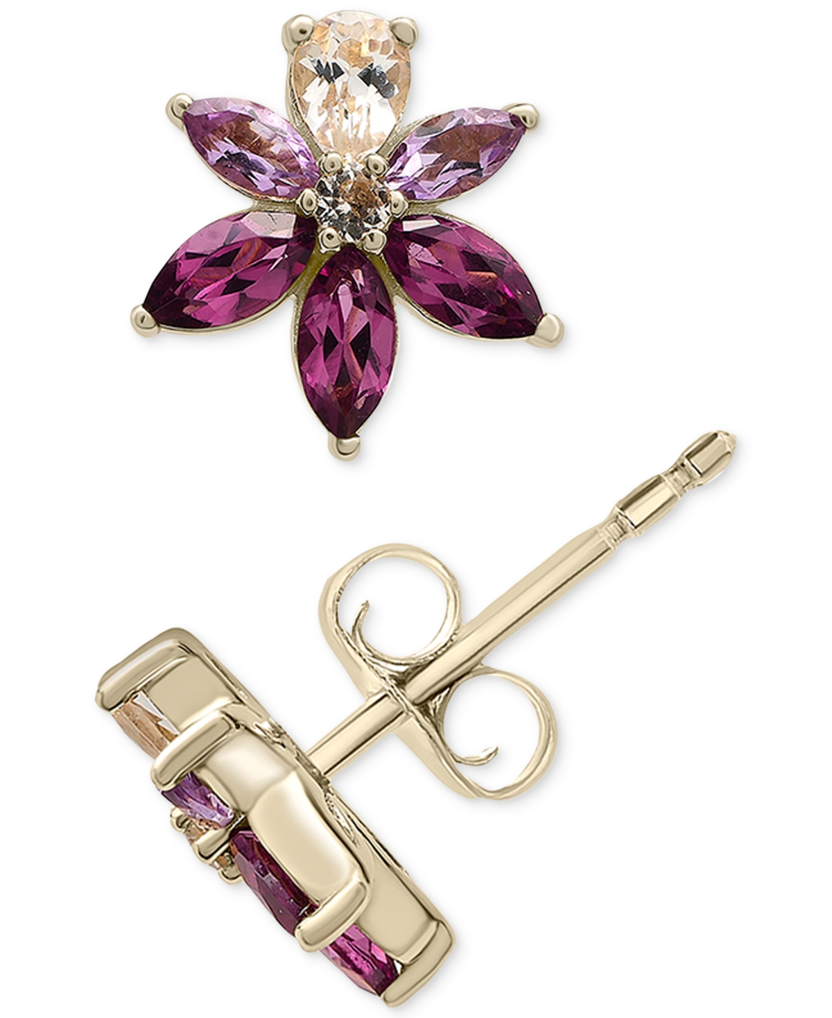 Macy's Multi-gemstone Flower Stud Earrings (1-3/4 Ct. T.w.) In 14k Gold