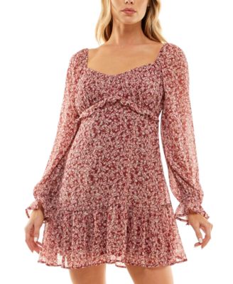 Trixxi - Juniors' Flounce-Waist Printed Chiffon Fit & Flare Dress