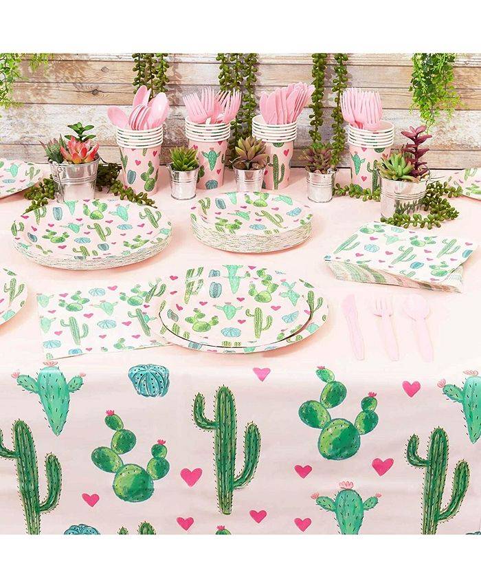 Sparkle and Bash 3 Pack Pink Plastic Cactus Tablecloth for Let's Fiesta