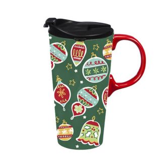 Evergreen Ceramic Travel Cup with Box, Ornaments- 17 Oz Travel Cup with ...