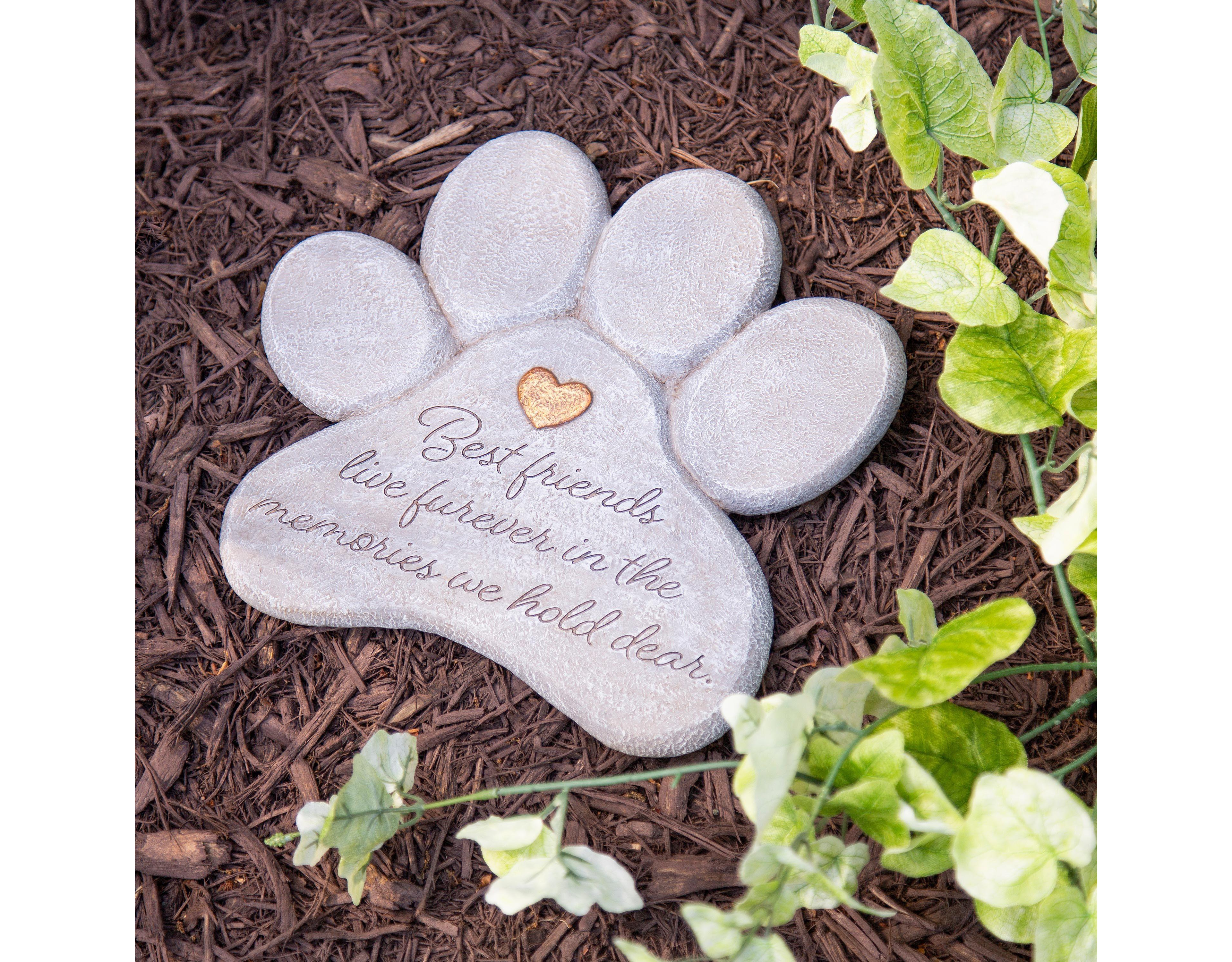 Evergreen 11" Paw Shaped Pet Memorial Garden Stone, Best Friends Live Forever