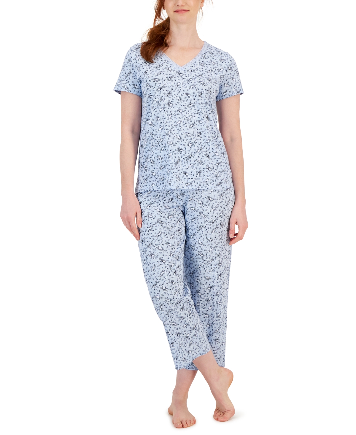 Charter Club Women's Cotton Long-Sleeve Lace-Trim Pajamas Set, Created for  Macy's