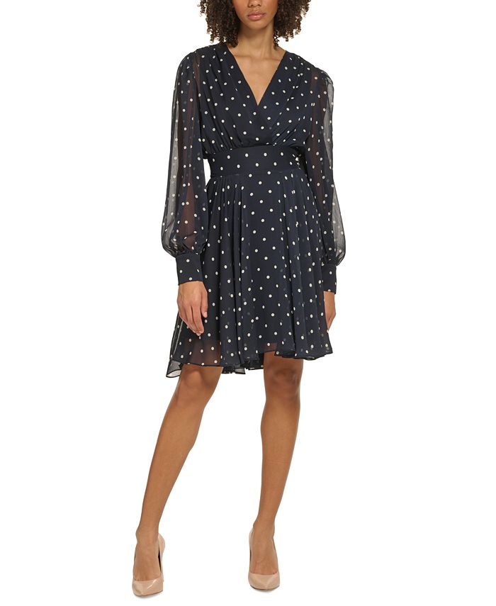 Tommy Hilfiger Women s Polka Dot Chiffon Fit Flare Dress Macy s