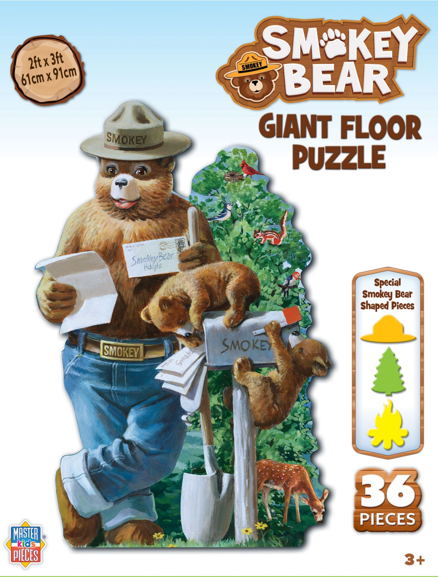 Детский пазл MasterPieces Puzzles Smokey Bear 36 Piece Shaped Floor Jigsaw Puzzle, Ages 3+, цвет: Разноцветный — фото 1