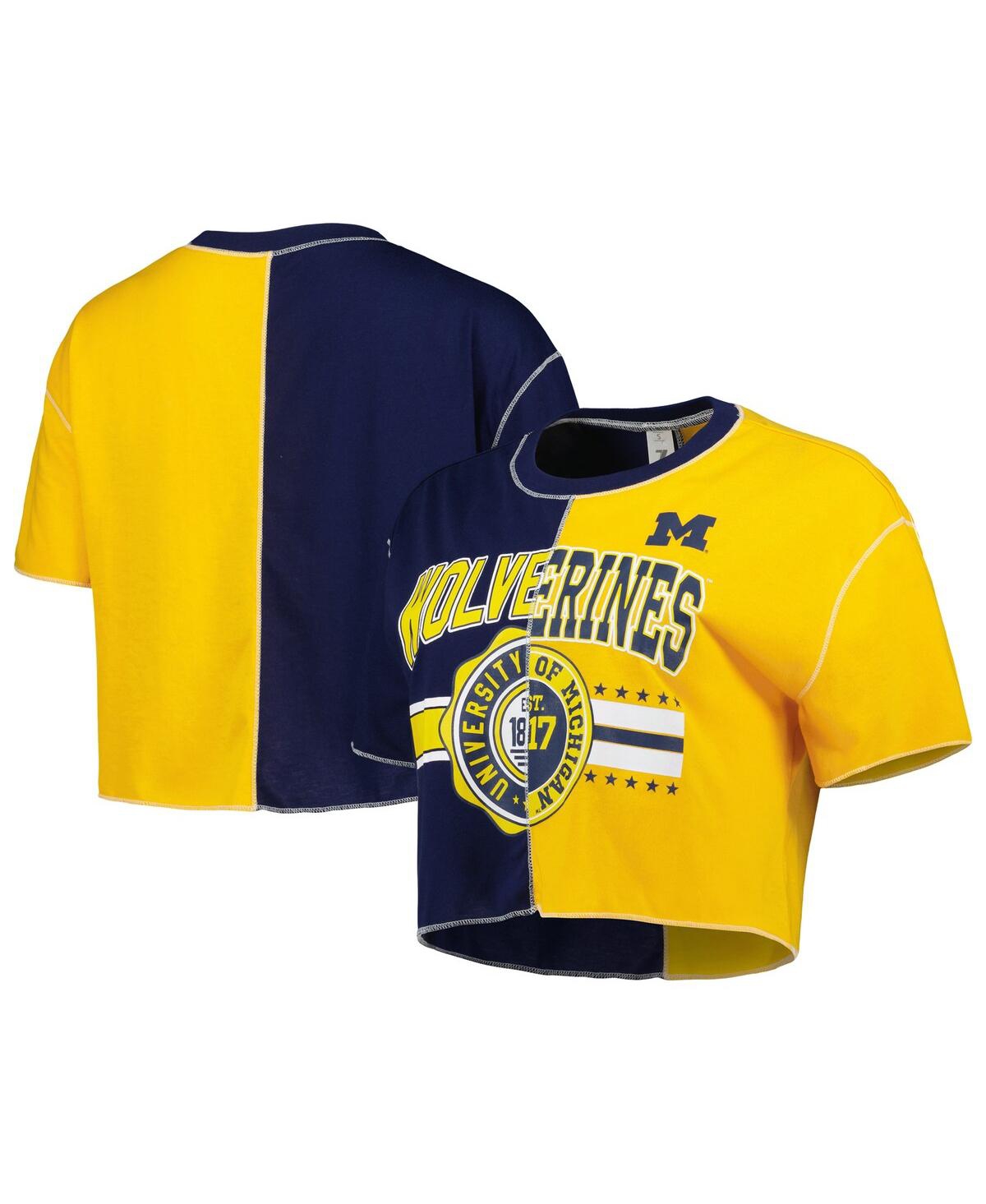 Women's ZooZatz Navy, Maize Michigan Wolverines Colorblock Cropped T-shirt - Navy, Maize