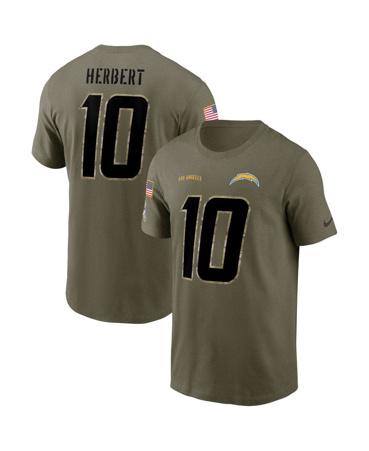 Men's Nike Justin Herbert Olive Los Angeles Chargers 2022 Salute To Service Name and Number T-shirt