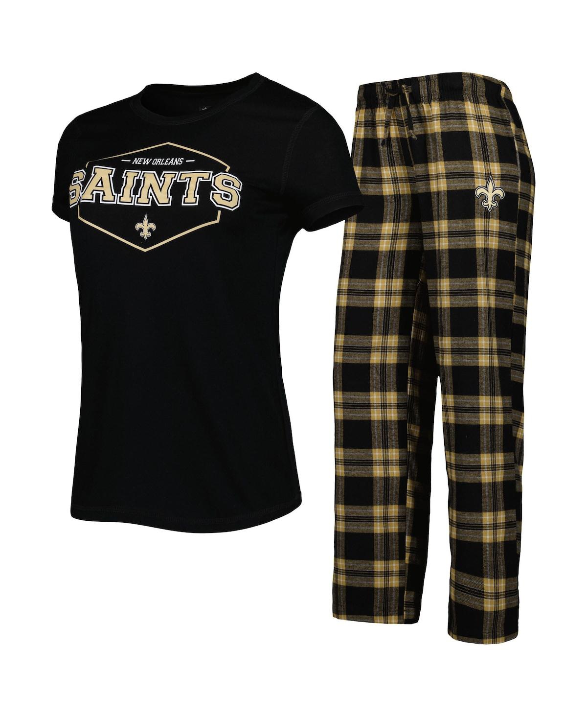 Concepts Sport Women's Black, Gold New Orleans Saints Plus Size Badge T- shirt And Pants Sleep Set In Black,gold