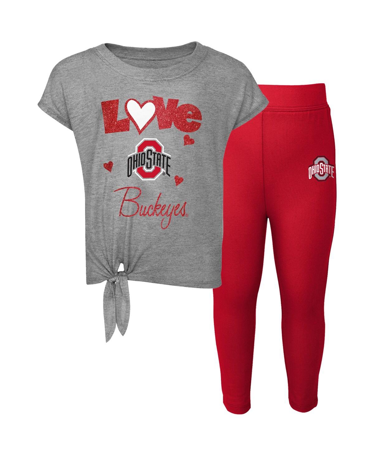 Outerstuff Babies' Preschool And Toddler Boys And Girls Heathered Gray, Scarlet Ohio State Buckeyes Forever Love T-shir In Heathered Gray,scarlet