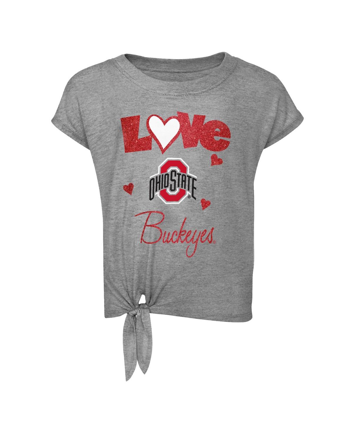 Outerstuff Preschool And Toddler Boys And Girls Heathered Gray, Scarlet Ohio State Buckeyes Forever Love T-shir In Heathered Gray,scarlet