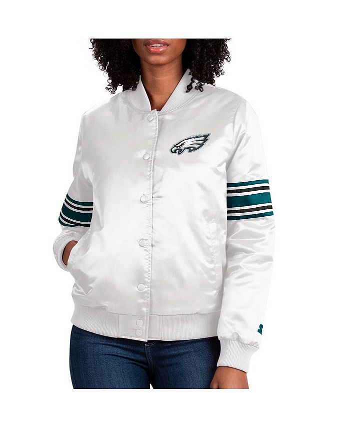 Philadelphia Macy\'s - Women\'s Full-Snap Jacket Up Eagles Starter White Line Varsity Satin