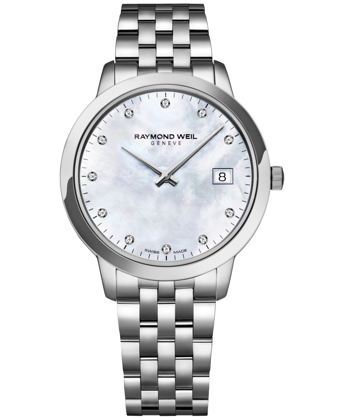 Shop Raymond Weil Women's Swiss Toccata Diamond Accent Stainless Steel Bracelet Watch 34mm In White