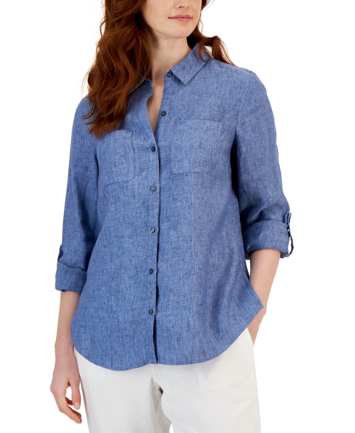 Women's 100% Linen Shirt, Created for Macy's - Light Pool Blue
