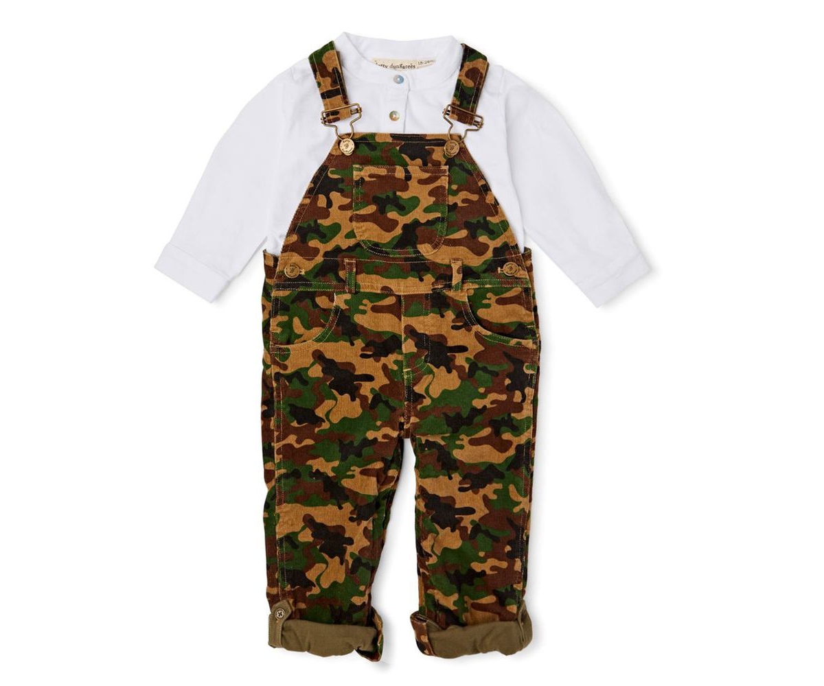 Dotty Dungarees Toddler Girl And Toddler Boy Camouflage Cord Overalls In Multi