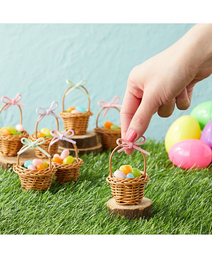 Juvale 24 Pack Rattan Mini Picnic Baskets with Handles for Tiny