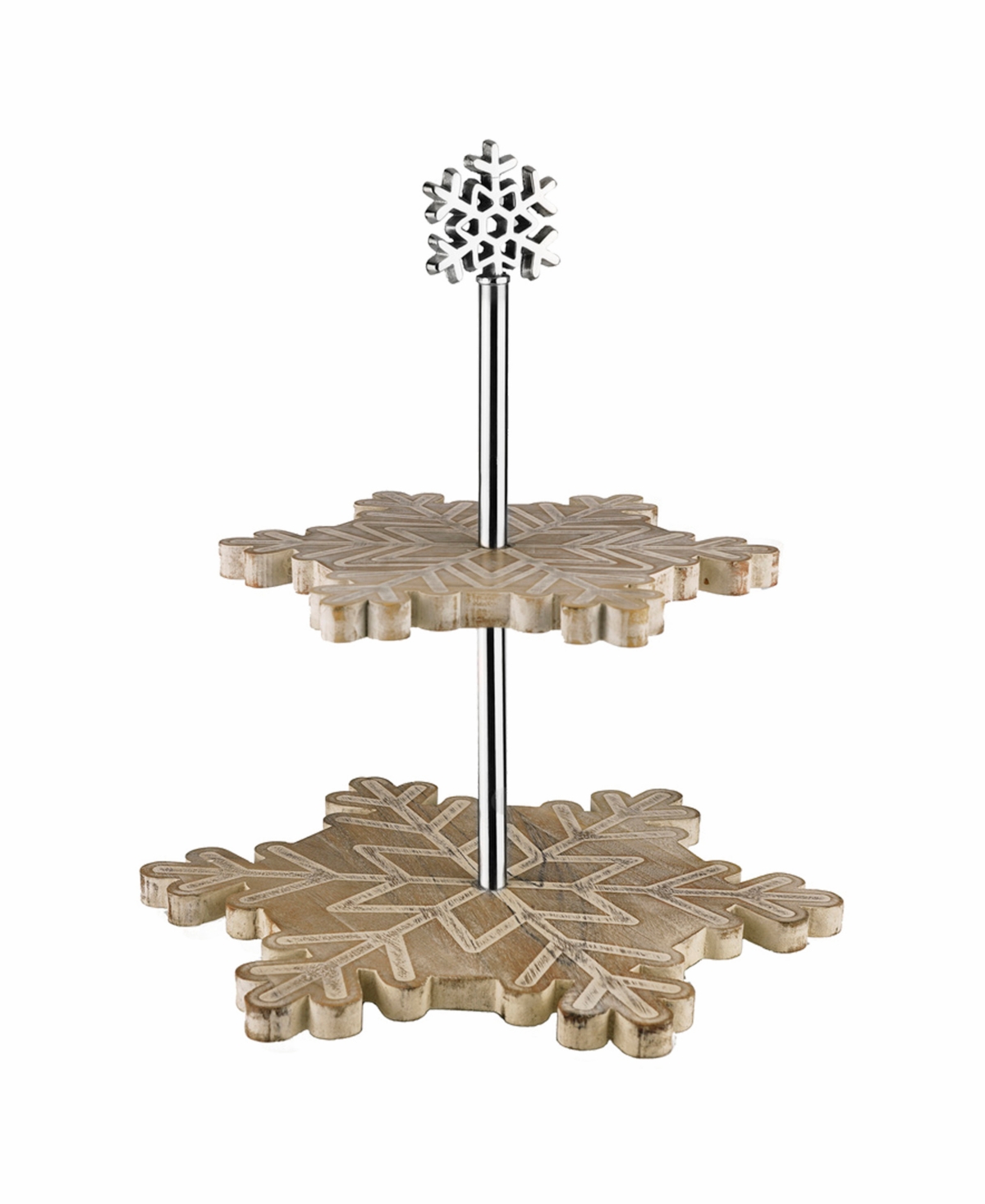 Godinger 2 Tier Shaped Snowflake Server In Acacia Wood With A Washed Finish In Brown
