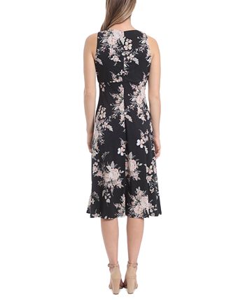 London Times Women's Floral Print Pleated Keyhole Neck Midi Dress Blue Size 8 main image 0