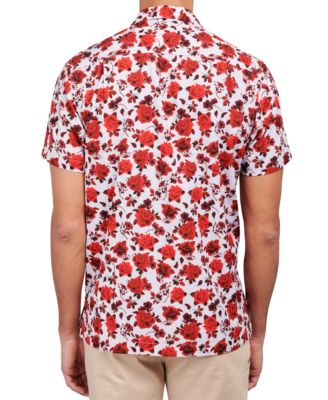 Men's Slim-Fit Non-Iron Performance Stretch Floral-Print Camp Shirt