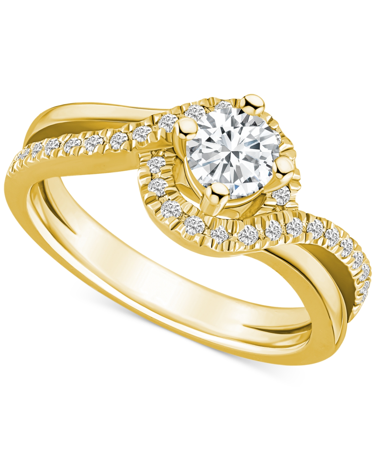 Diamond Swirl Halo Engagement Ring (3/4 ct. t.w.) in 14k White, Yellow or Rose Gold