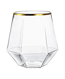 12 oz. Clear with Gold Rim Hexagonal Stemless Plastic Wine Goblets (64 Glasses)