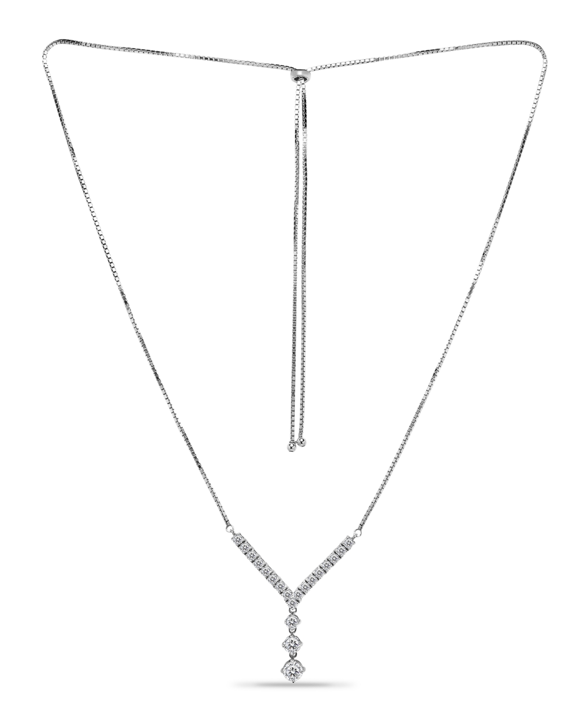 Macy's Cubic Zirconia 4, 5, 6 mm Graduated Drop Adjustable Necklace (5.5 ct. t.w.) in 18Kor- Sterling Silver