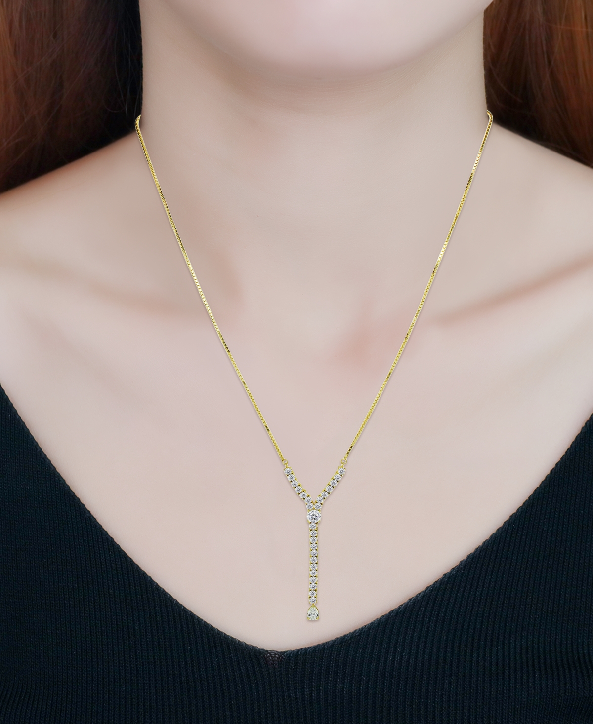 Macy's Round Pear Linear Y Adjustable Necklace (7 ct. t.w.) in 18K Sterling Silver or Sterling Silver