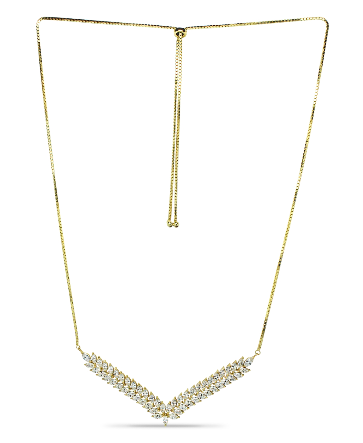 Macy's Marquise Stones Cubic Zirconia 2 Row V Frontal Adjustable Necklace (11.7 ct. t.w.) in 18K Sterling Silver or Sterling Silver