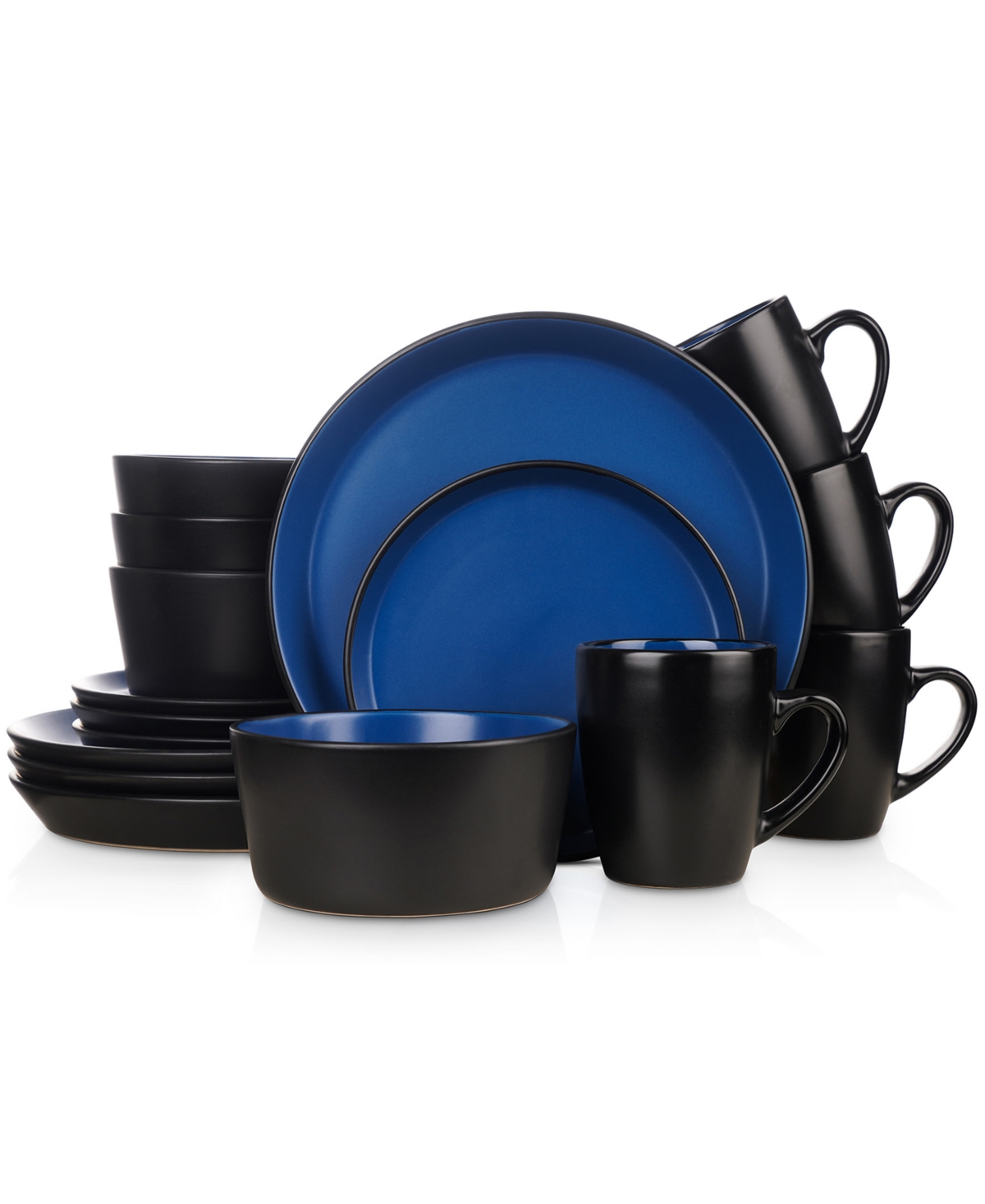 Albie 16 Pieces Dinnerware Set, Service For 4 - Blue and Black