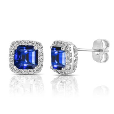 Cubic Zirconia Sterling Silver Rhodium Plated Green Square Shape Assher Cut Earrings