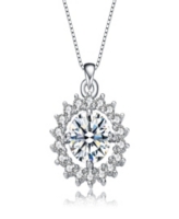 Genevive Elegant Flower-Style Pendant Necklace in Sterling Silver with Rhodium Plating and Round Cubic Zirconia - Clear
