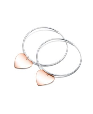 Stylish Sterling Silver with Heart Rose Gold Plated Dangle Hoop Earrings