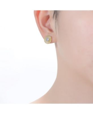 Stylish 14K Gold Plated and Cubic Zirconia Floral Stud Earrings