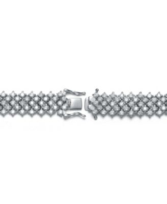 Elegant Sterling Silver Bracelet Adorned with Rows of Sparkling Cubic Zirconia Stones